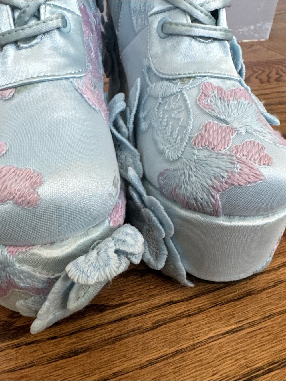 8 Sugar Thrillz Light Blue Lace-Up Floral Embroidered Platform butterfly Boots - Picture 12 of 16